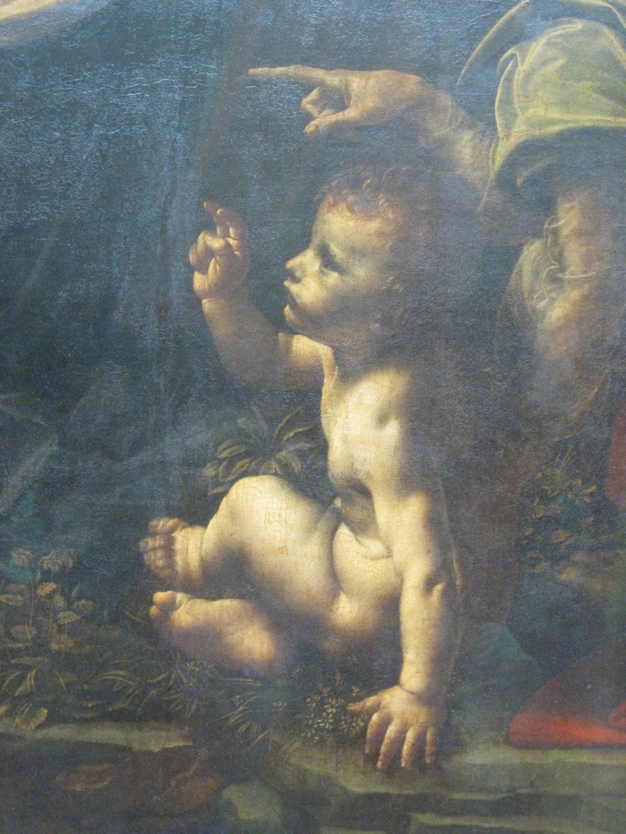 WAY more interesting than the Mona Lisa (this is the baby jebus from Leonardo's Madonna of the Rocks)